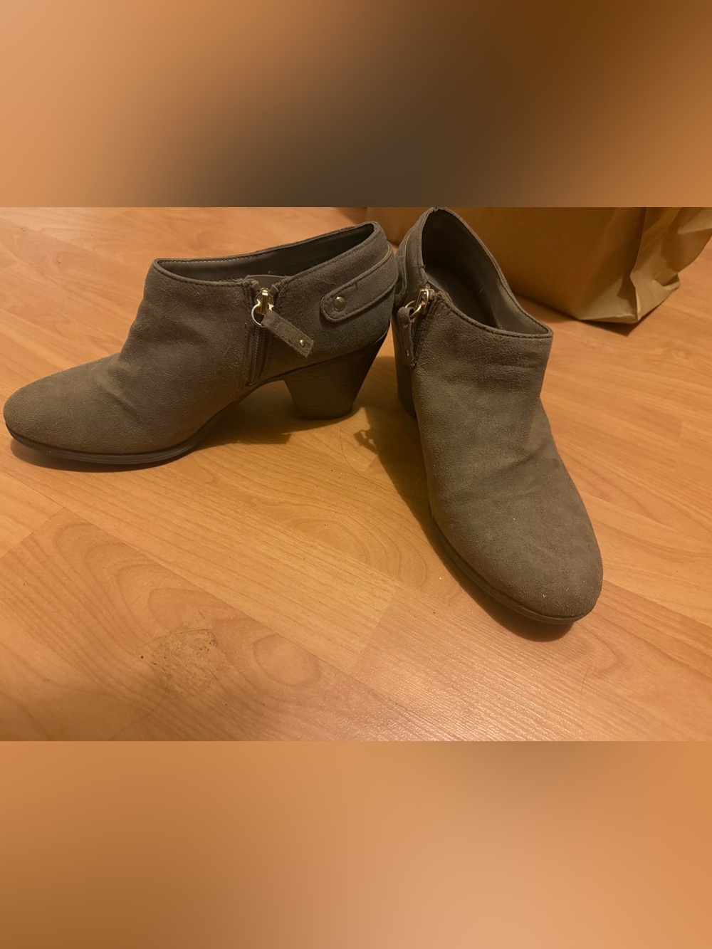 Suede Taupe Ankle Booties with Side Zip